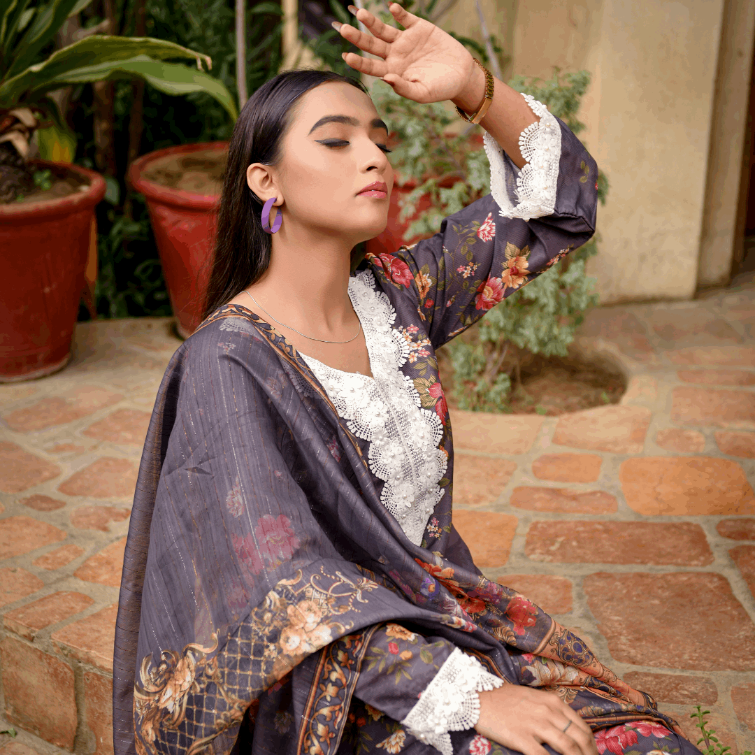 Florals & Printed By Hadar Official Stitched 3 Piece Lawn Collection-Elysian - 3 PC printed