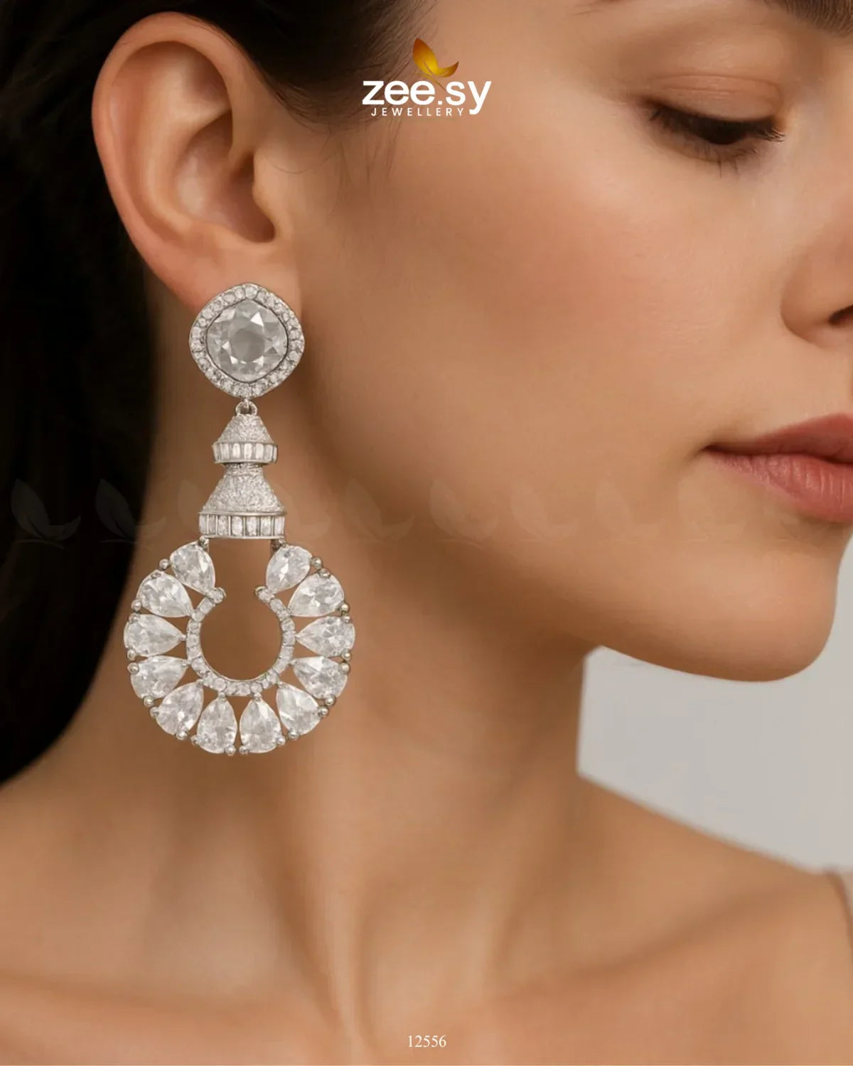Decorative Earrings Silver White - Zeesy Jewellery