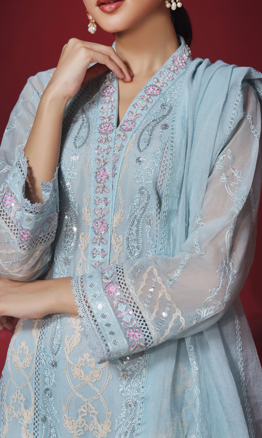 Shamooz Stitched 3 Piece Formals Collection'2025-Light Blue SEM-0750