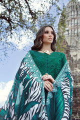 Gulmina Unstitched 3 Piece Luxury Lawn Vol-02 Suit-Emerald Drape With Open Shirt