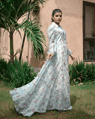 Hadar Official Stitched Formals 3D Blue Butterfly Maxi/Long Dress