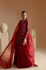 Celestique By Emaan Adeel Unstitched 3 Piece Wedding Formals Suit-SCARLET
