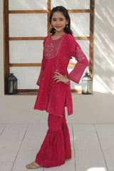 Khanak Stitched Kids-Hot Pink Gharara Suit KST 140