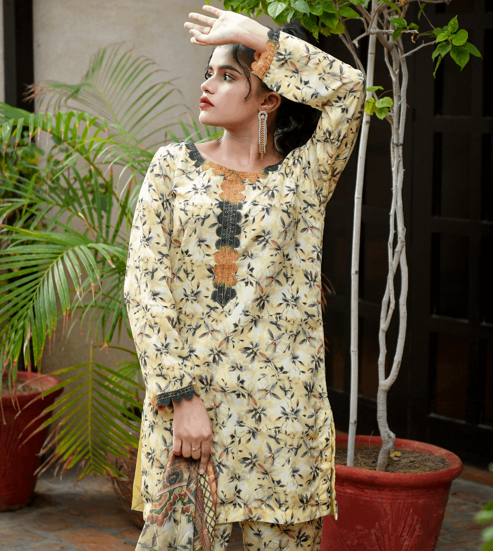 Florals & Printed By Hadar Official Stitched 3 Piece Lawn Collection-Olina - 3 PC printed