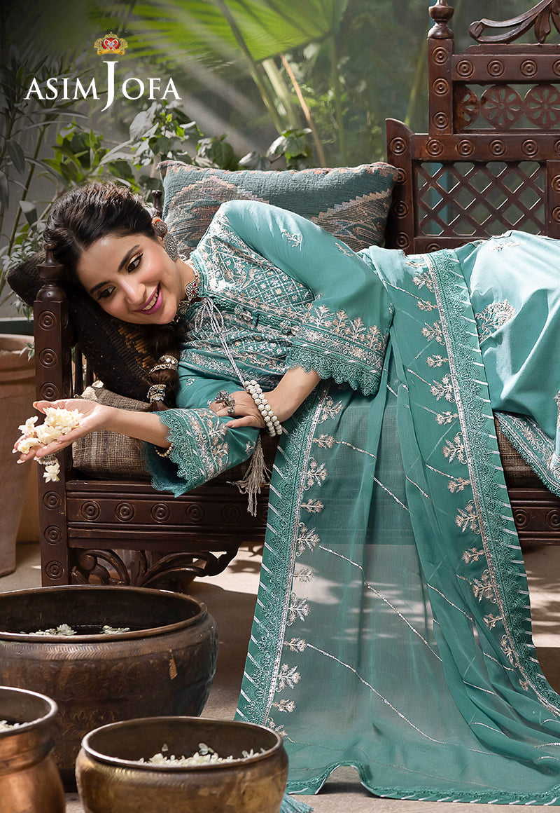 Asim Jofa Shadow Work '23 Ajsw-28 Embroidered Lawn Silk 3 Pcs