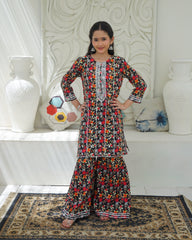 Khanak Stitched Kids-Raspberry Pink Embroidered Gharara KST 193