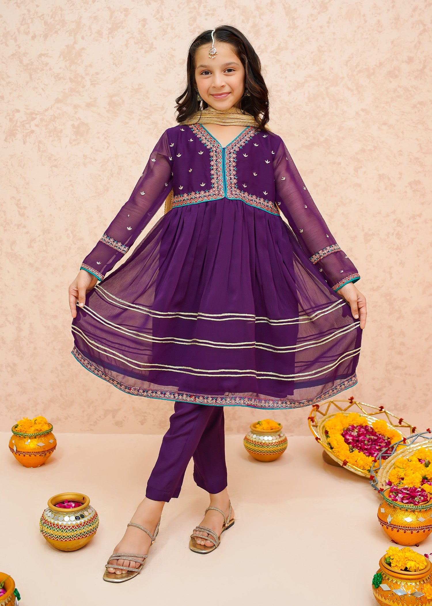 Eid Ka Andaaz By Modest Stitched 3 Piece Formals Collection'2025-9075-Purple