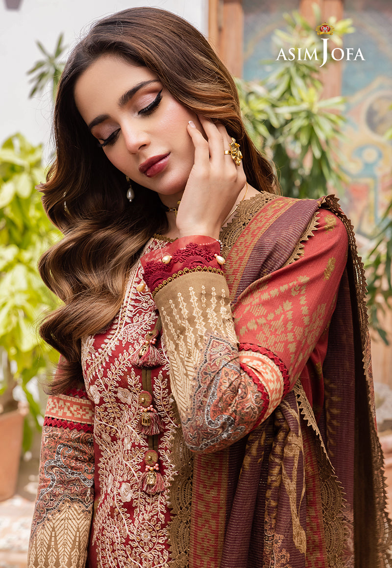 Asim Jofa Rania Pre-Winter '23 Ajrw-01 Embroidered Premium Winter Cotton 3 Pcs