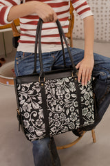 Fineur Strap  Canvas Tote Bag Black Floral