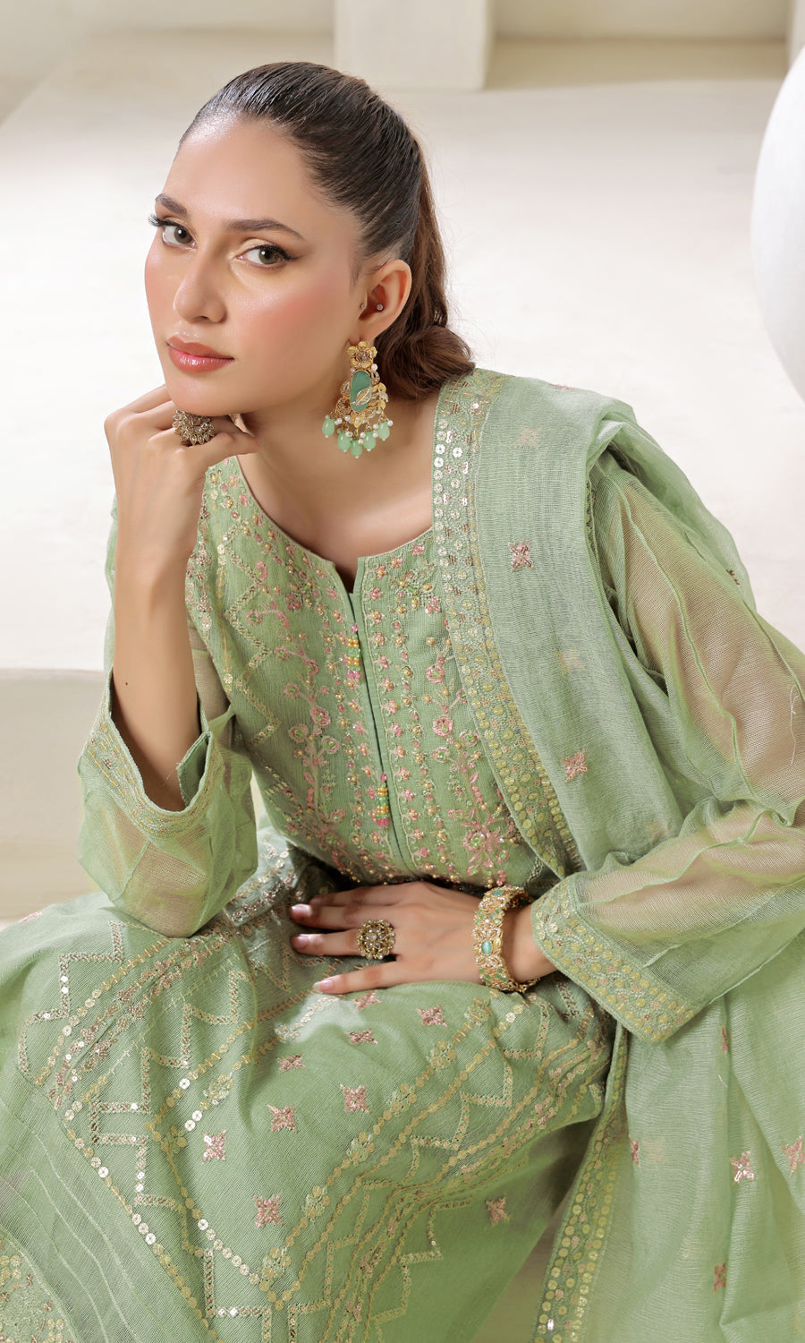 Shamooz Stitched 3 Piece Luxury Festive Eid Collection'2025-Sea Green SE-014