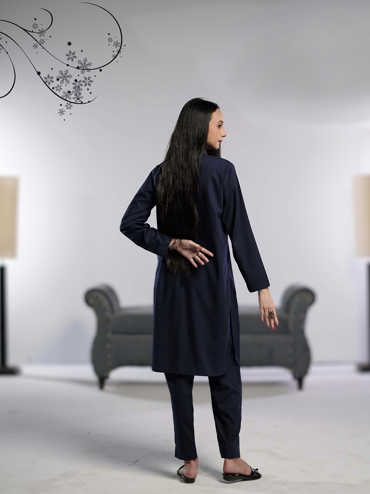 Ahlam Stitched - 2 piece Shirt & Trouser Navy Luxe Collection'2024