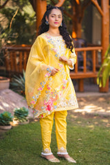 Manzar By Al Harir Stitched 3 Piece Kids Summer Suit-AH017-YELLOW
