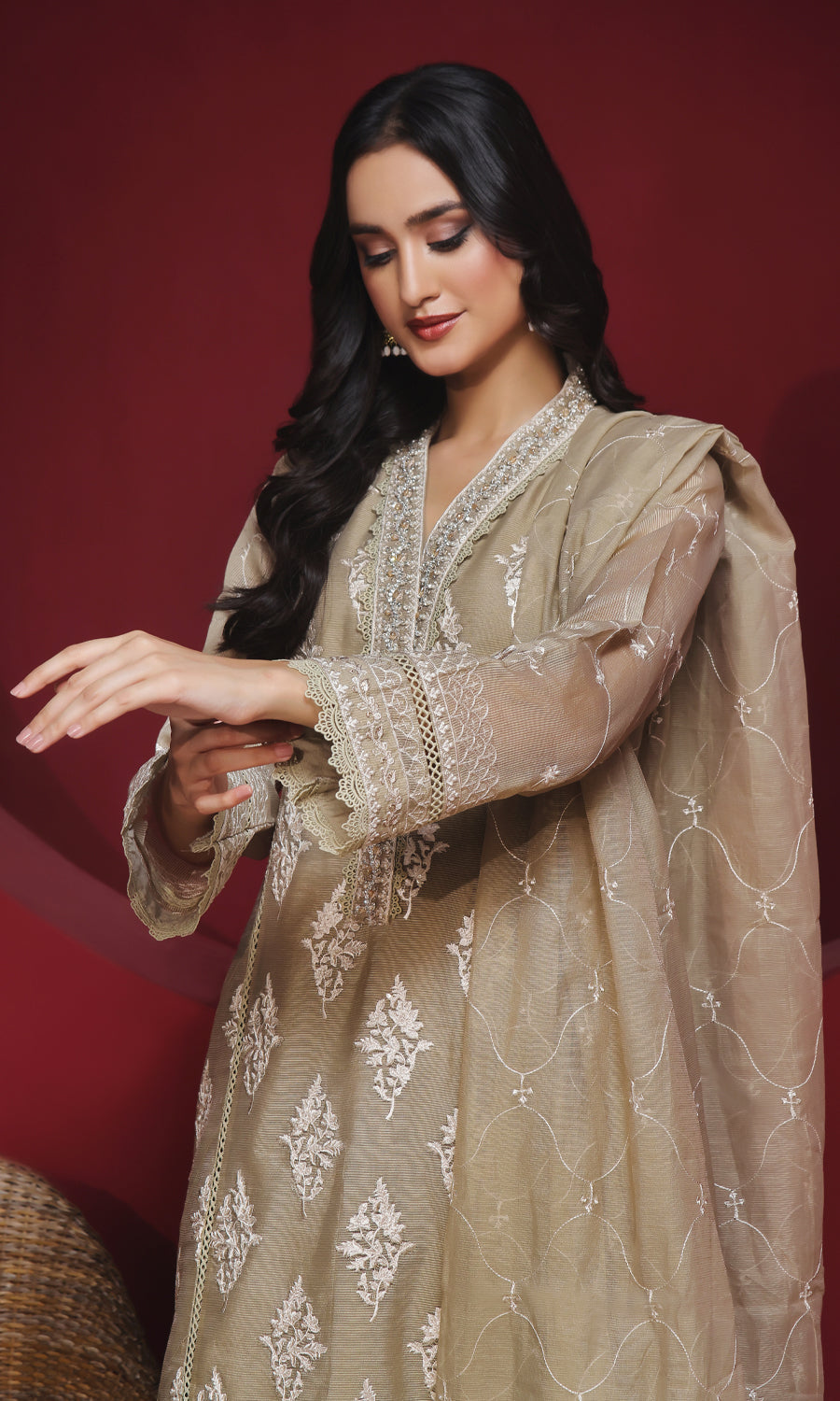 Shamooz Stitched 3 Piece Formals Collection'2025-Beige SEM-0752