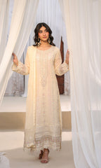 Lamhay By Shamooz Unstitched 3 Piece Luxury Chiffon Formals Suit-Soft Ivory SU-159