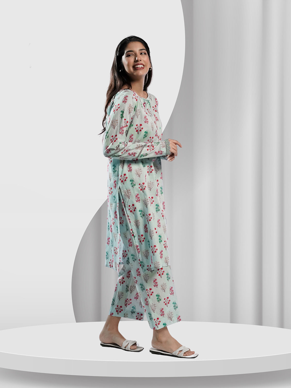 Ahlam Soft Cambric Stitched-Celeste Co-ord Set Collection'2024