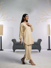 Ahlam Stitched - 2 piece Shirt & Trouser Beige Bliss Collection'2024