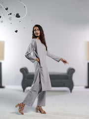 Ahlam Stitched - 2 piece Shirt & Trouser Ashen Blue  Collection'2024