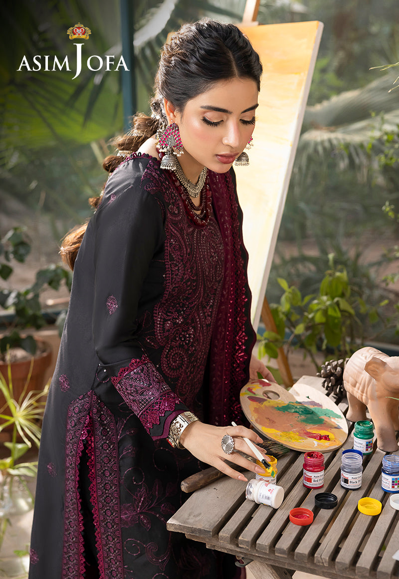 Asim Jofa Shadow Work '23 Ajsw-16 Embroidered Lawn Silk 3 Pcs