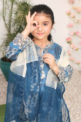 Bahar E Eid By Shanzey Stitched 3 Piece Shimmered Cambric Suit-SHK-5202-Blue