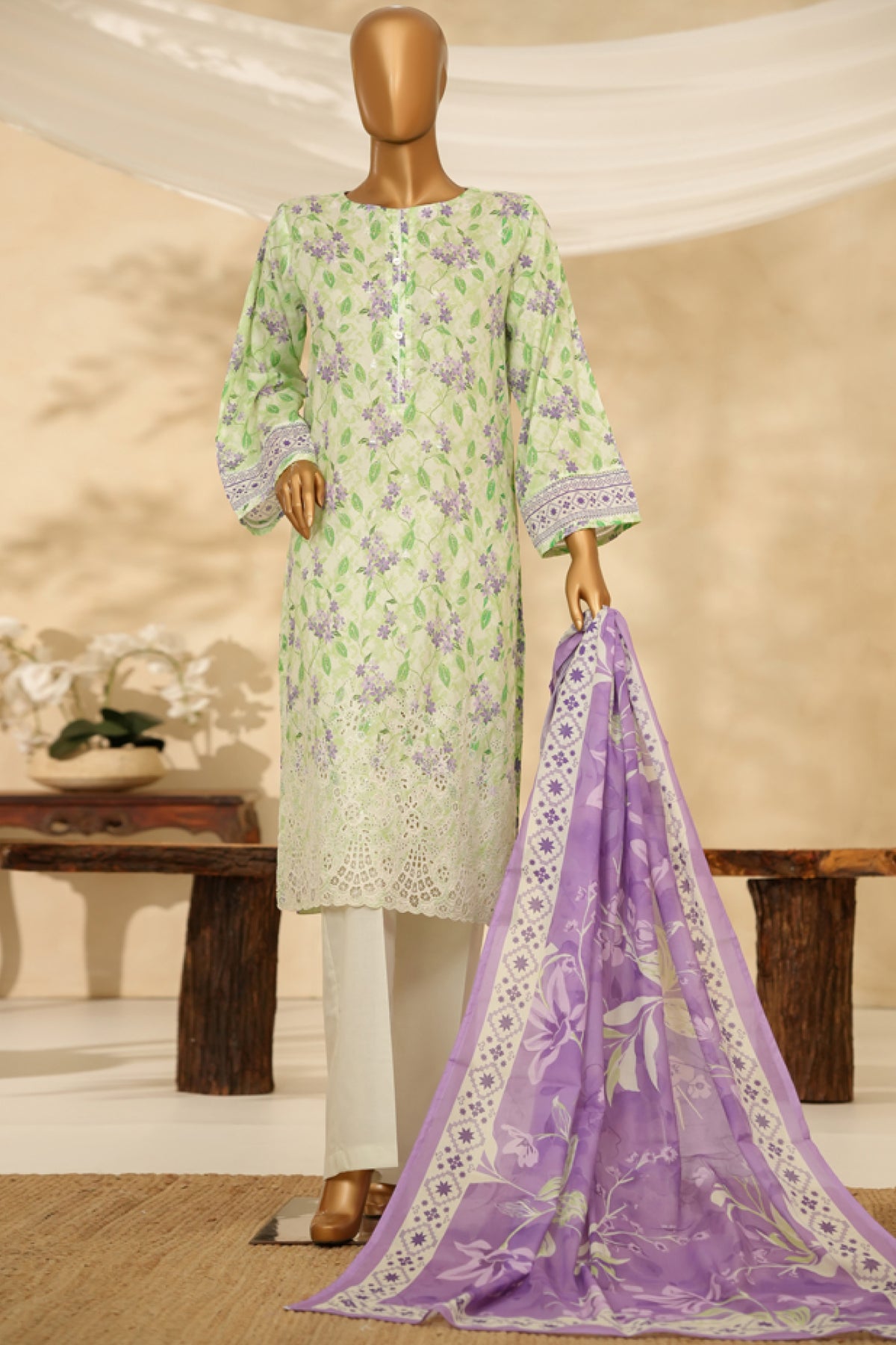 HZ Stitched 3 Piece Chikankari Cambric Collection'2025-LPK-3P-524