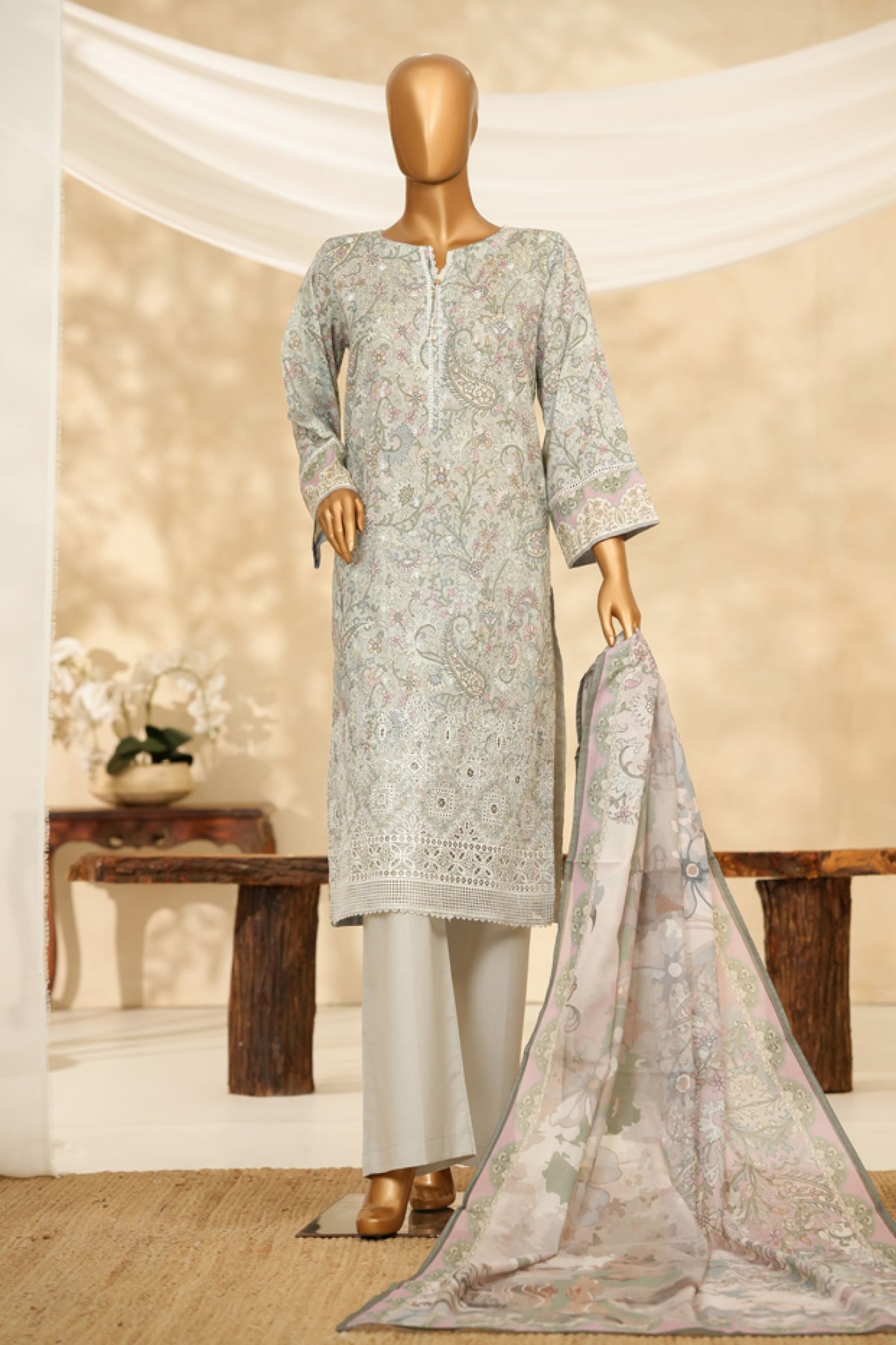 HZ Stitched 3 Piece Chikankari Cambric Collection'2025-LPK-3P-527