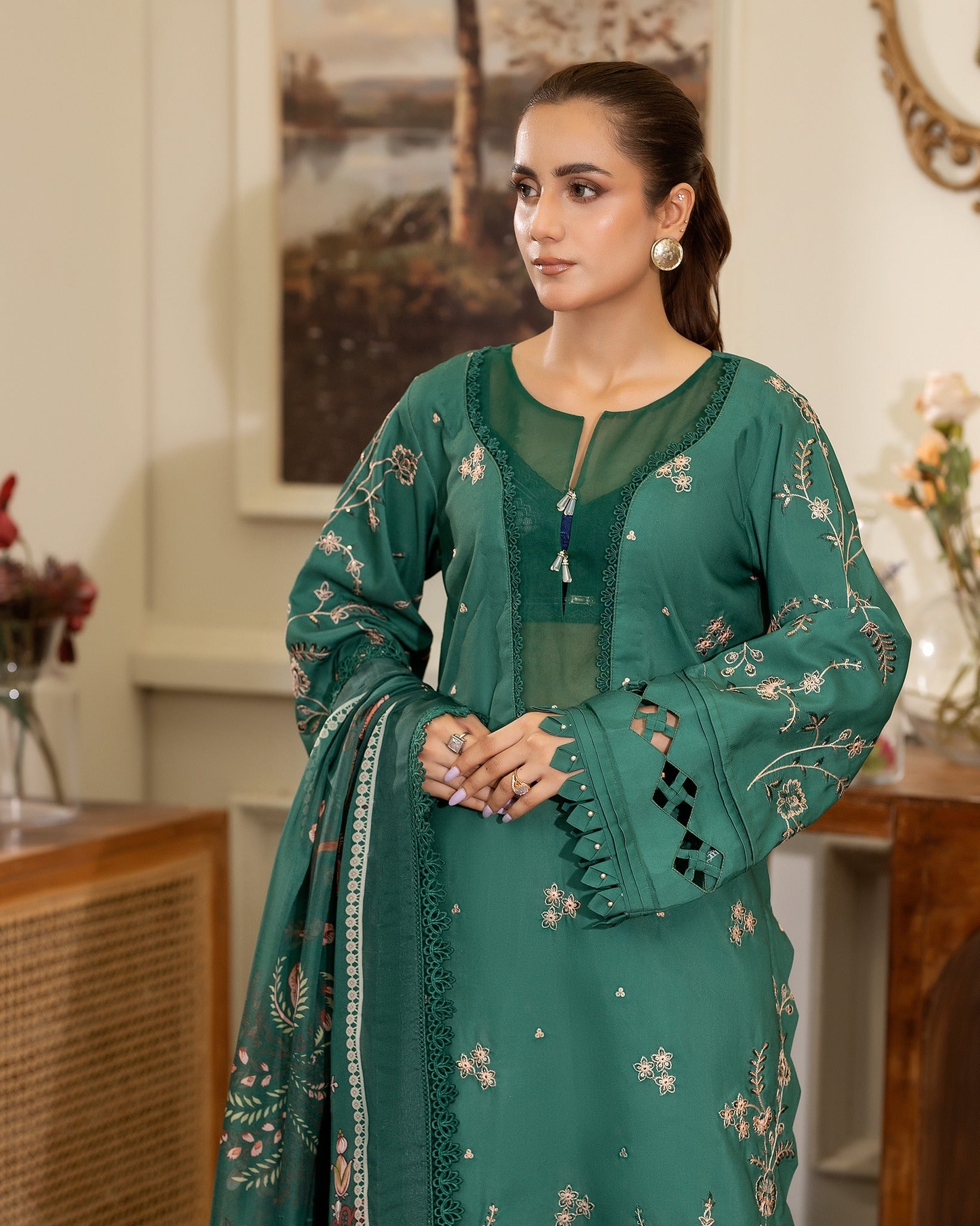 Summer Scent By Nine Needles Stitched 3 Piece Summer Collection'2025-Emerald Dream-NP-09