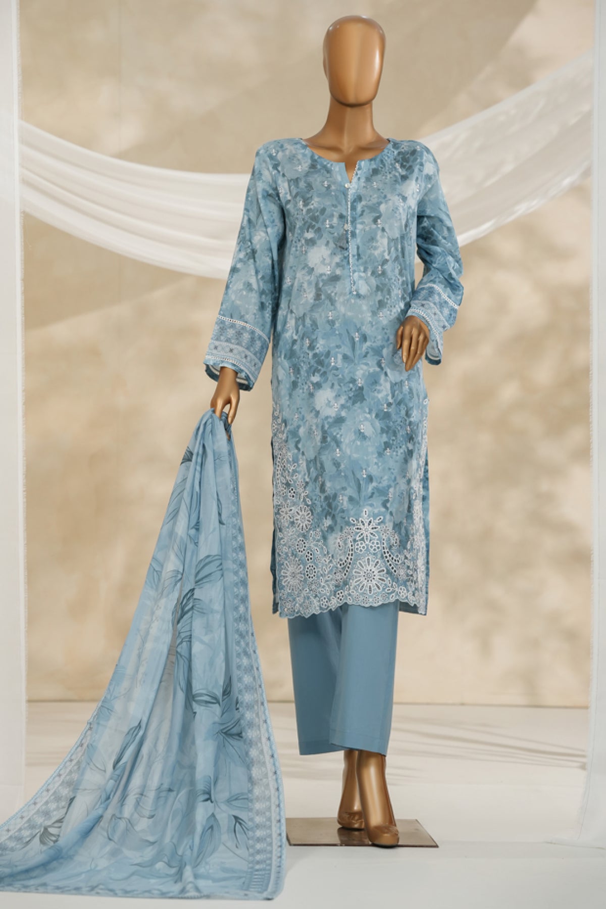 HZ Stitched 3 Piece Chikankari Cambric Collection'2025-LPK-3P-528