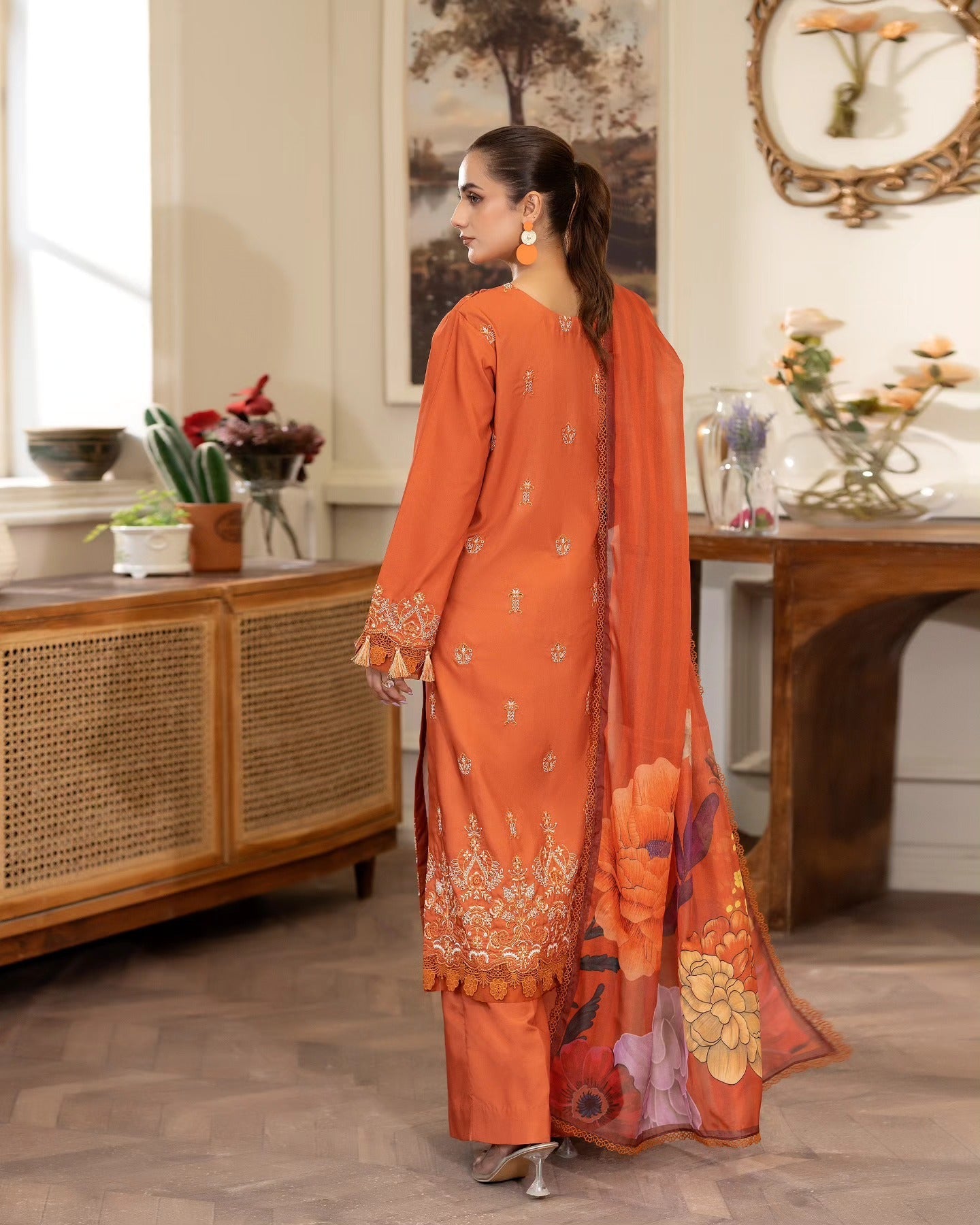 Summer Scent By Nine Needles Stitched 3 Piece Summer Collection'2025-Sunset Citrus-NP-07