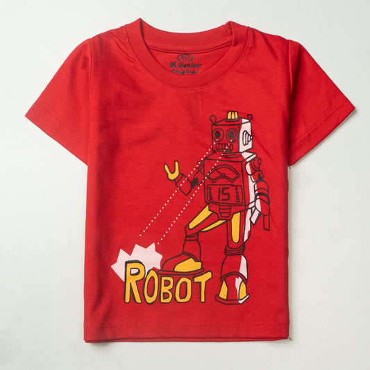 Kjunction Boys Half Sleeves-Printed T-Shirt (Robot)