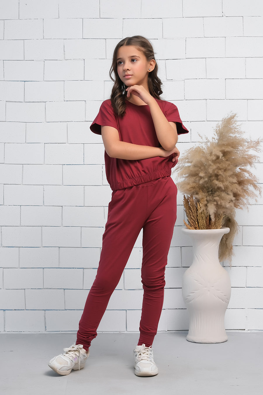 Sprinkles Stitched 2 Piece Summer Co Ord Sets Kids Collection'2025-Maroon 2Pcs Cord Set with Short Sleeves Shirt and Trouser
