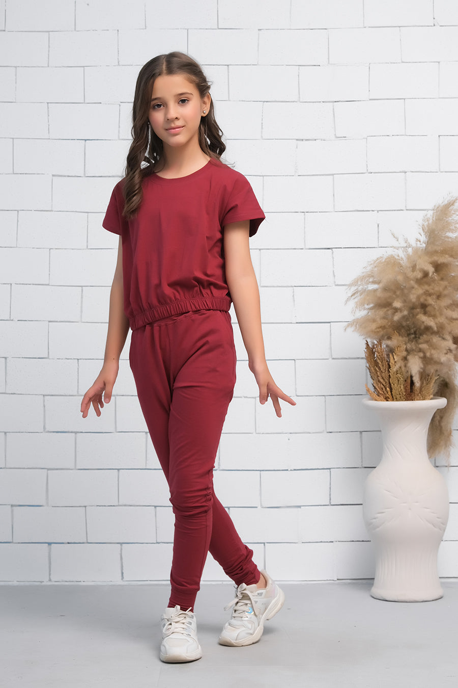Sprinkles Stitched 2 Piece Summer Co Ord Sets Kids Collection'2025-Maroon 2Pcs Cord Set with Short Sleeves Shirt and Trouser