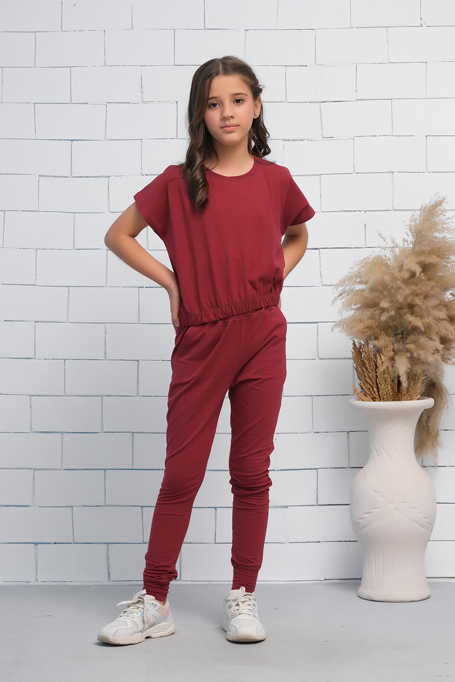 Sprinkles Stitched 2 Piece Summer Co Ord Sets Kids Collection'2025-Maroon 2Pcs Cord Set with Short Sleeves Shirt and Trouser