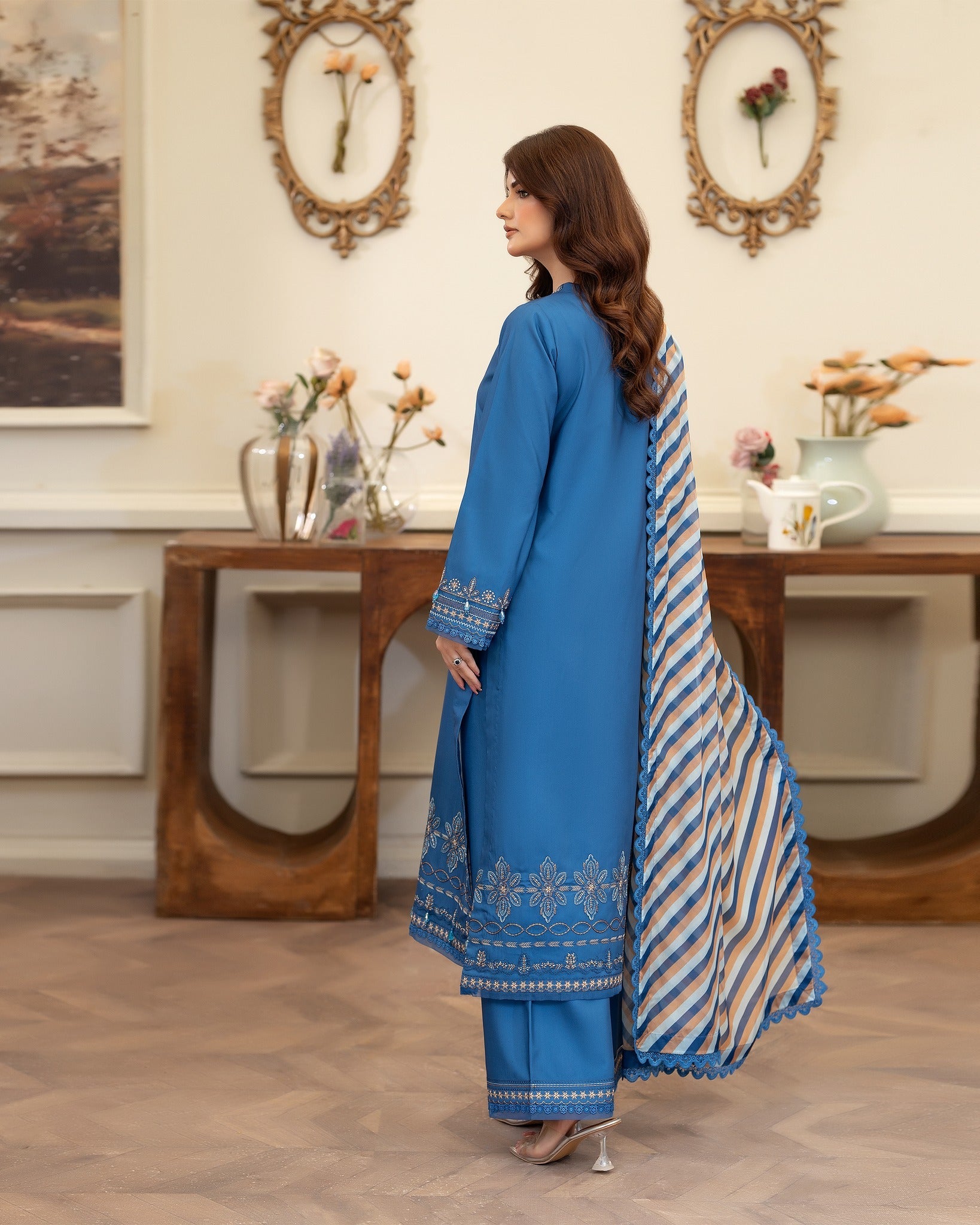 Summer Scent By Nine Needles Stitched 3 Piece Summer Collection'2025-Blue Orchid-NP-08