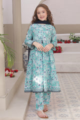 Dosti Yaari By Shanzey Stitched 3 Piece Lawn Frock Suit-SHK-5404-Sea Green