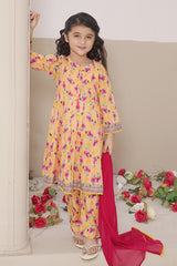 Dosti Yaari By Shanzey Stitched 3 Piece Lawn Frock Suit-SHK-5405-Mustard
