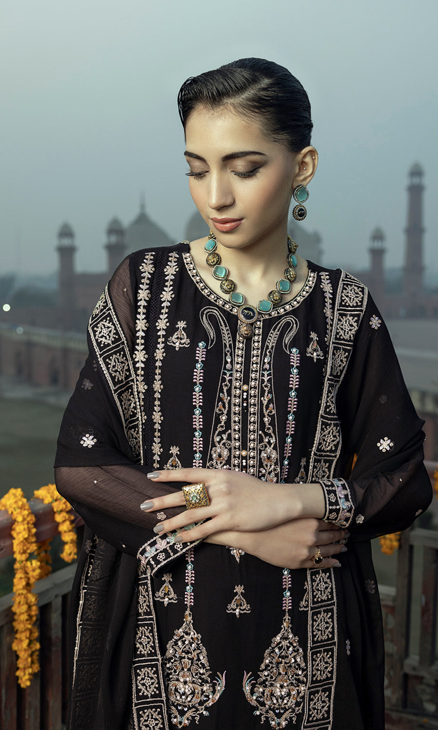 Shamooz Stitched 3 Piece Formals Collection'2025-Galaxy Black SEM-0780
