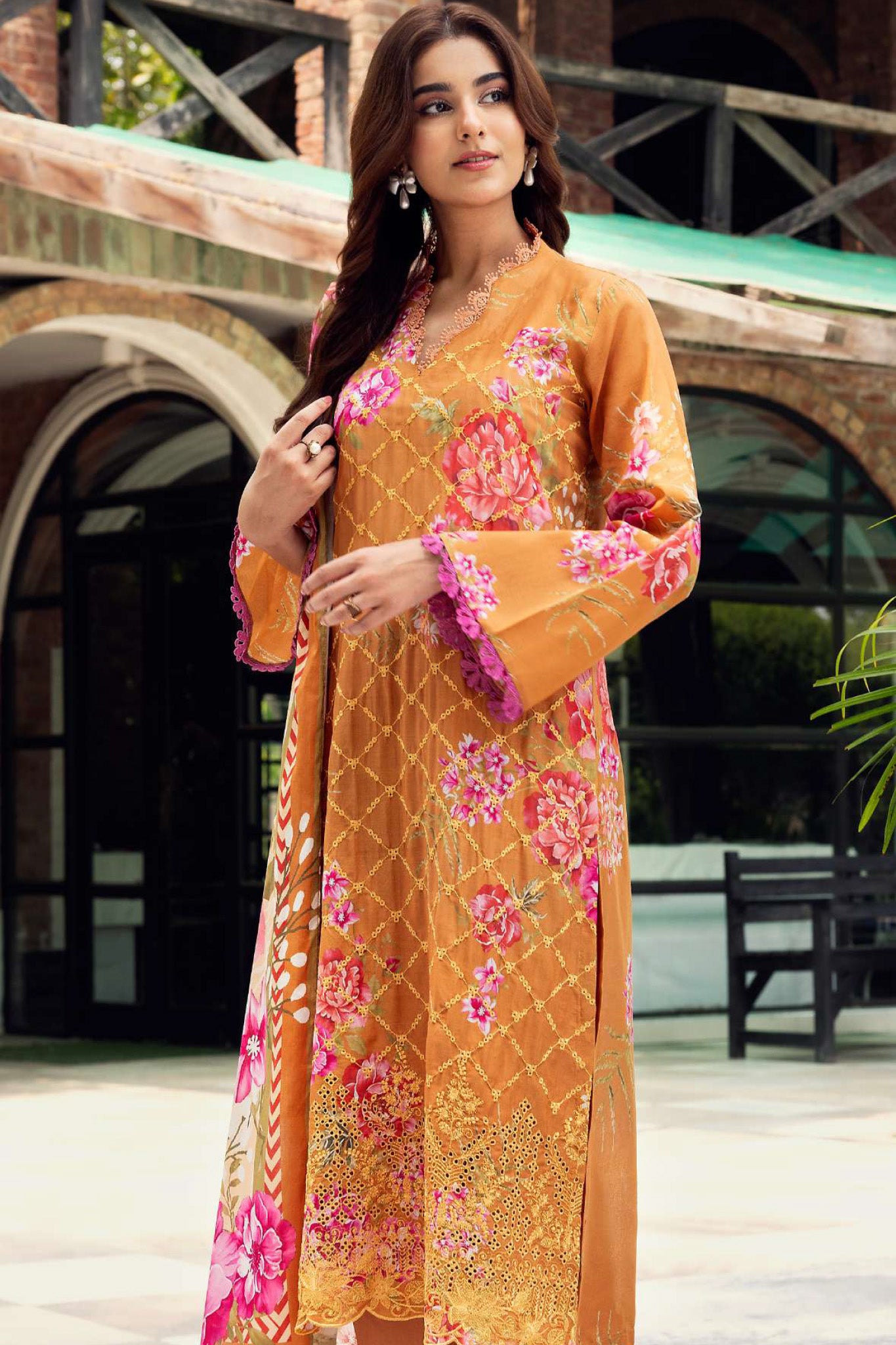 Umang By Motifz Unstitched 3 Piece Digital Printed Emb Lawn 3 Collection'2025-5566-Dhalia