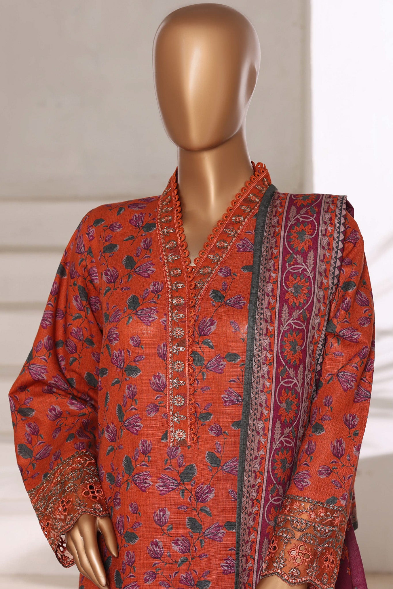 Malika By Sada Bahar Stitched 3 Piece Cutwork Khaddar Vol-01 Collection'2025-5755-Orange