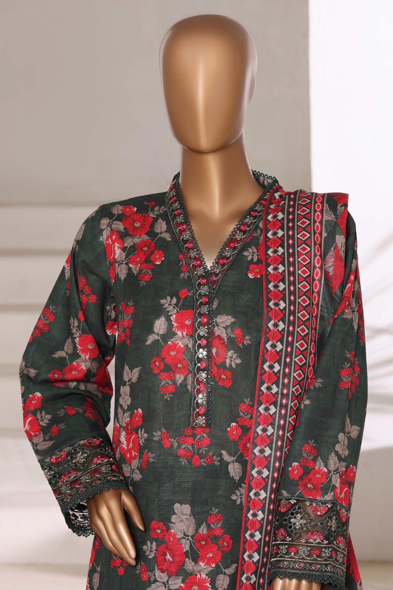 Malika By Sada Bahar Stitched 3 Piece Cutwork Khaddar Vol-01 Collection'2025-5757-Mehndi