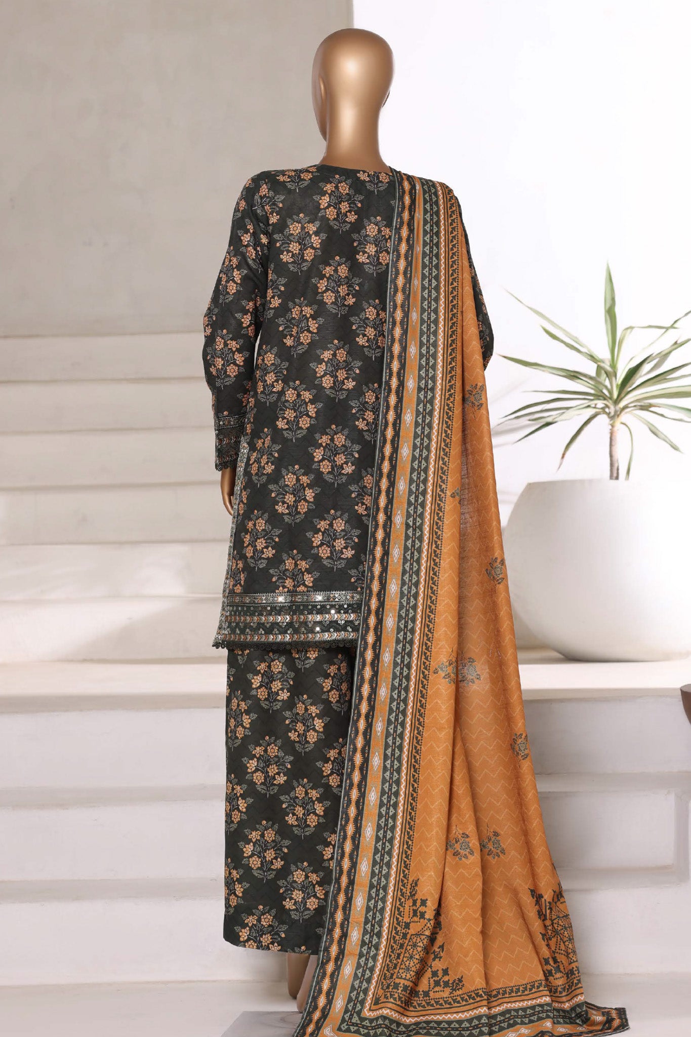 Malika By Sada Bahar Stitched 3 Piece Cutwork Khaddar Vol-01 Collection'2025-5761-Dark Green