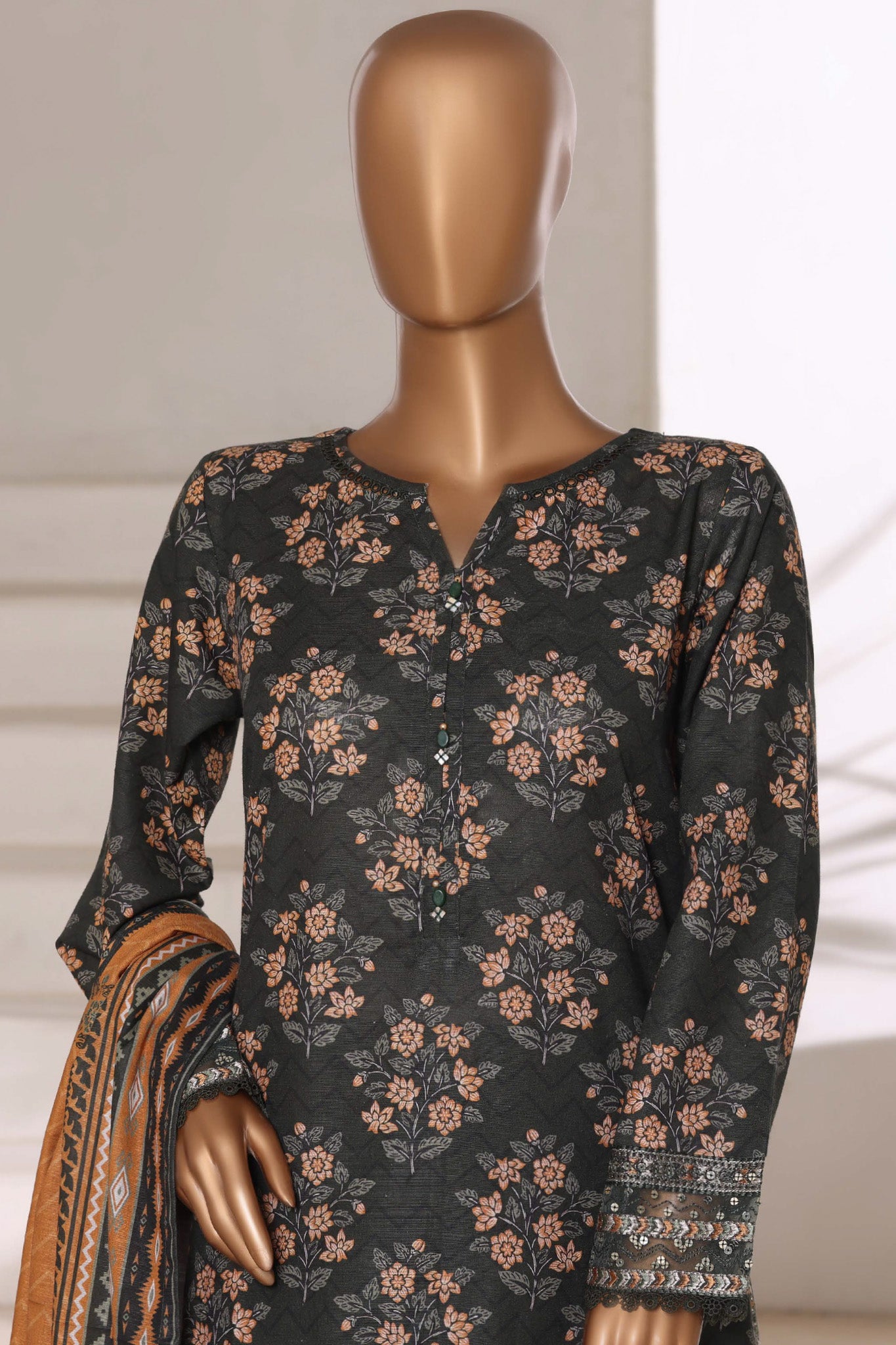 Malika By Sada Bahar Stitched 3 Piece Cutwork Khaddar Vol-01 Collection'2025-5761-Dark Green