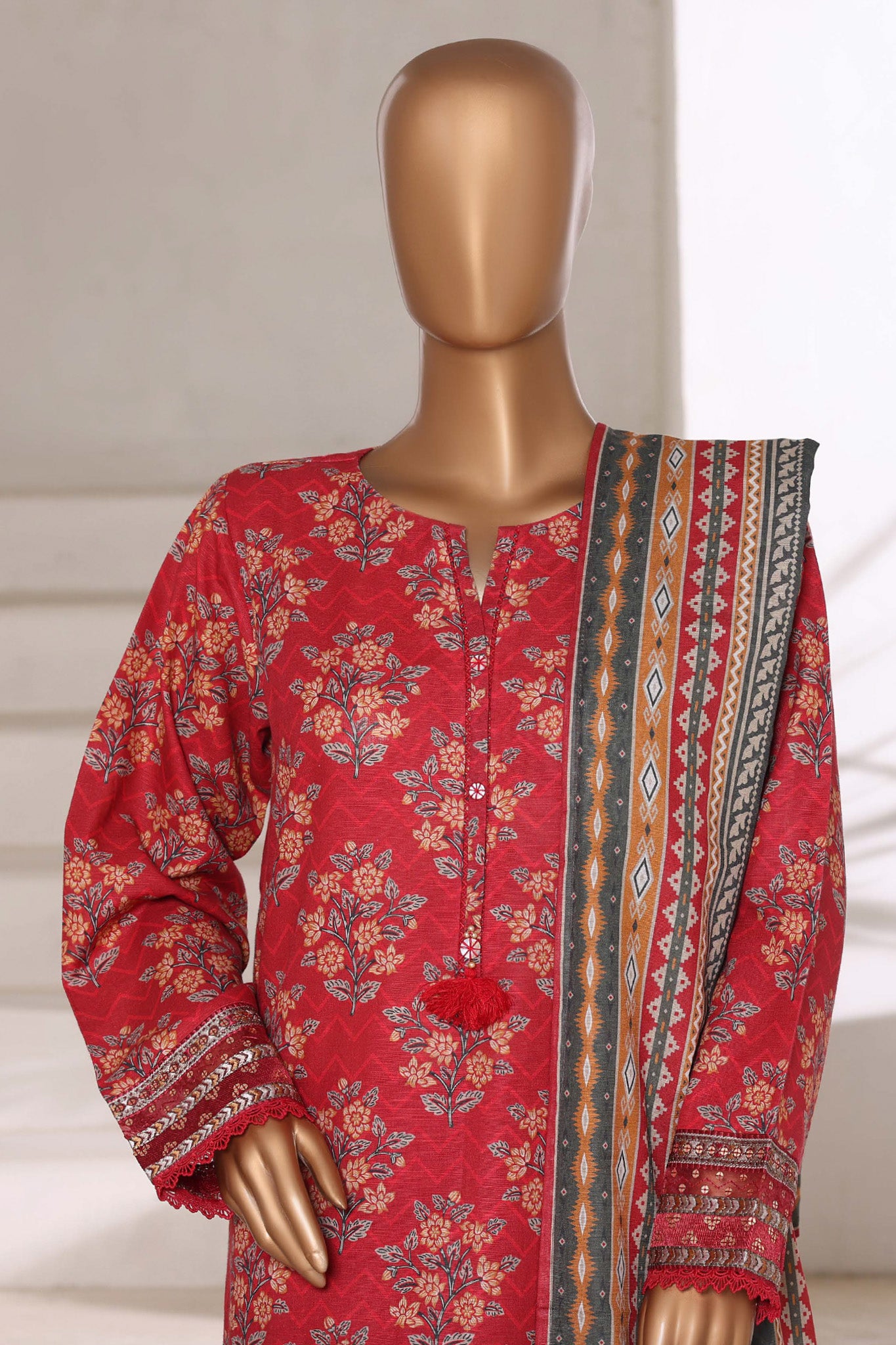 Malika By Sada Bahar Stitched 3 Piece Cutwork Khaddar Vol-01 Collection'2025-5763-Red