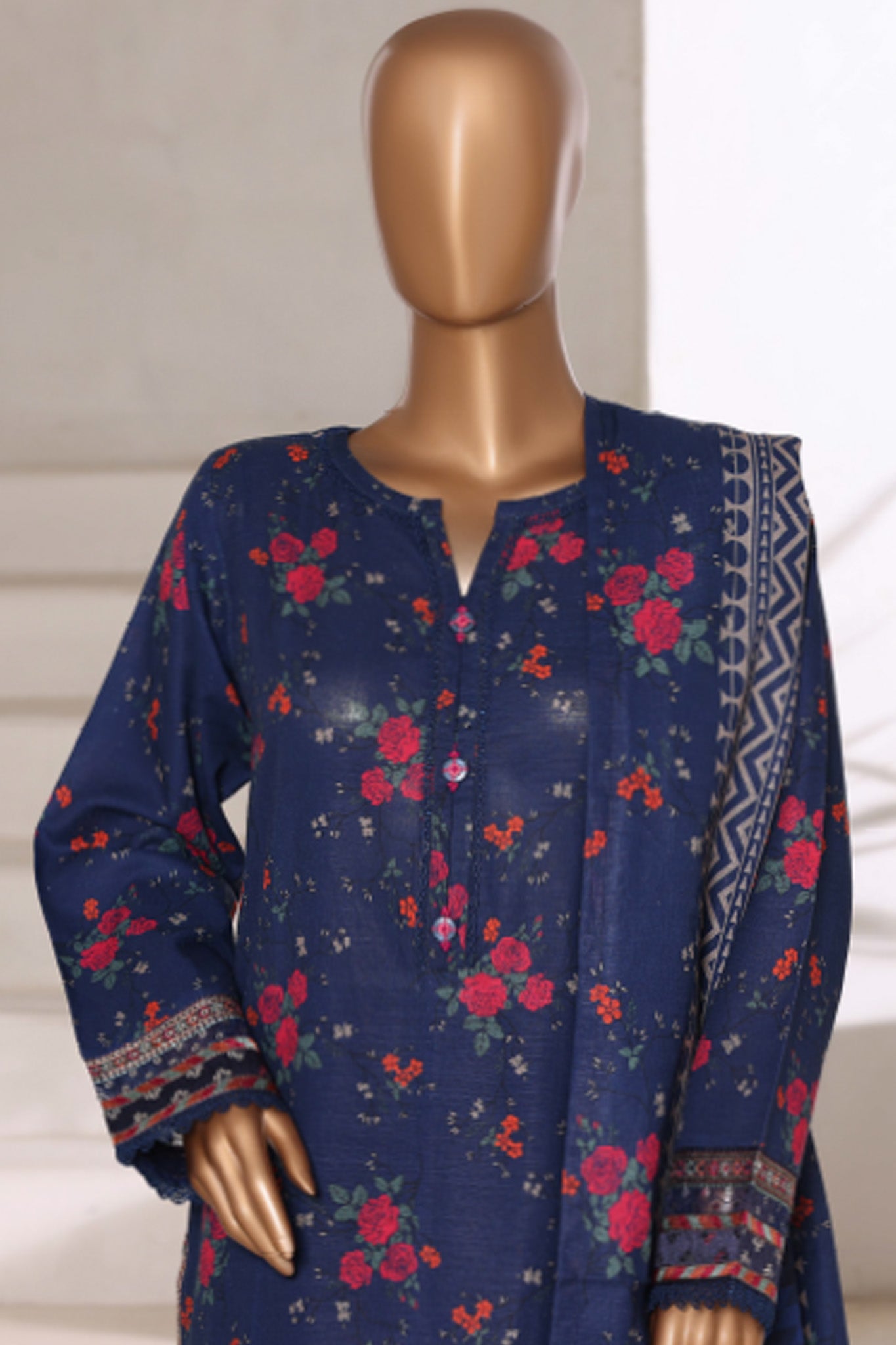 Malika By Sada Bahar Stitched 3 Piece Cutwork Khaddar Vol-01 Collection'2025-5765-Navy Blue