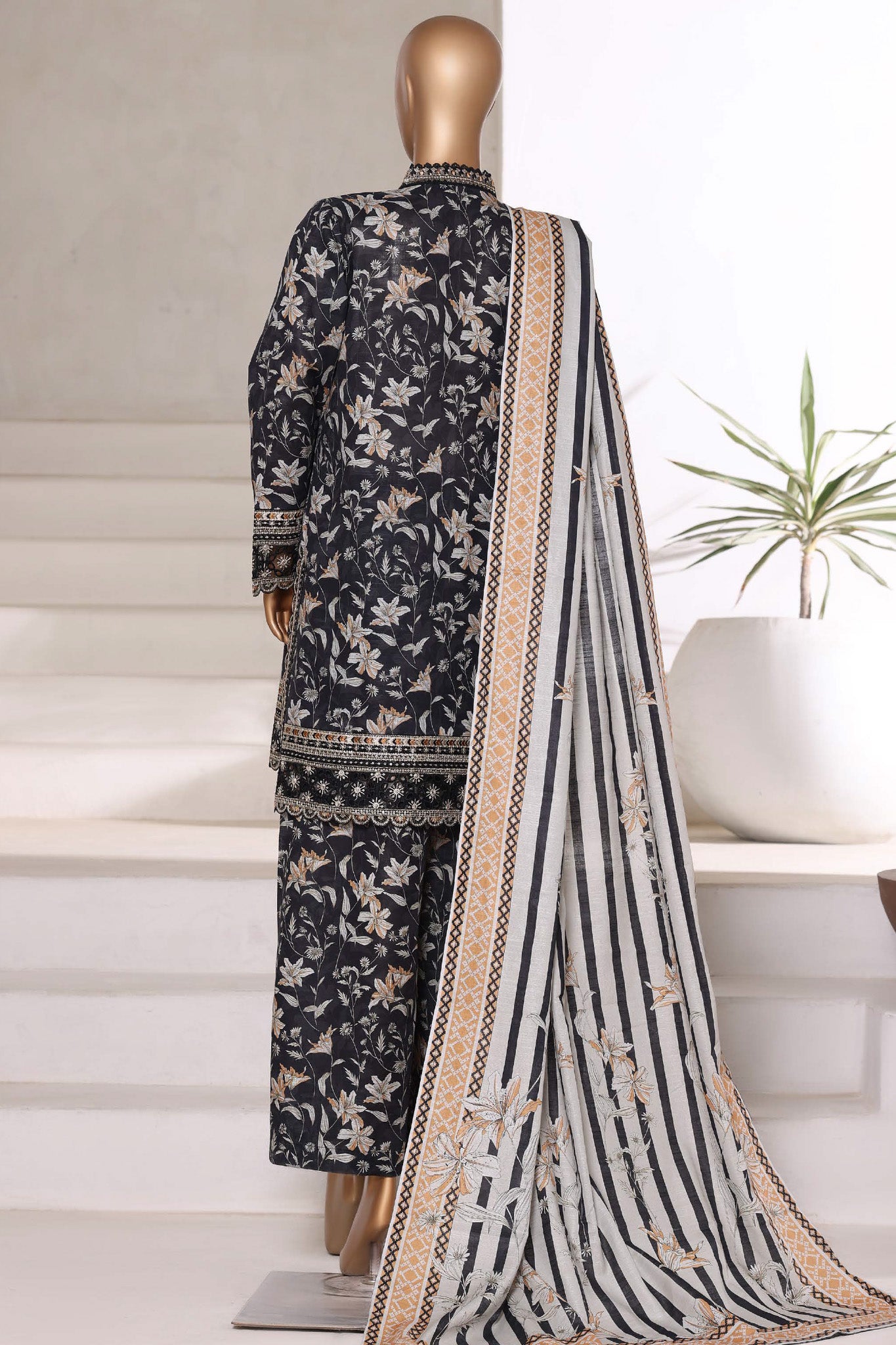 Malika By Sada Bahar Stitched 3 Piece Cutwork Khaddar Vol-01 Collection'2025-5767-Black