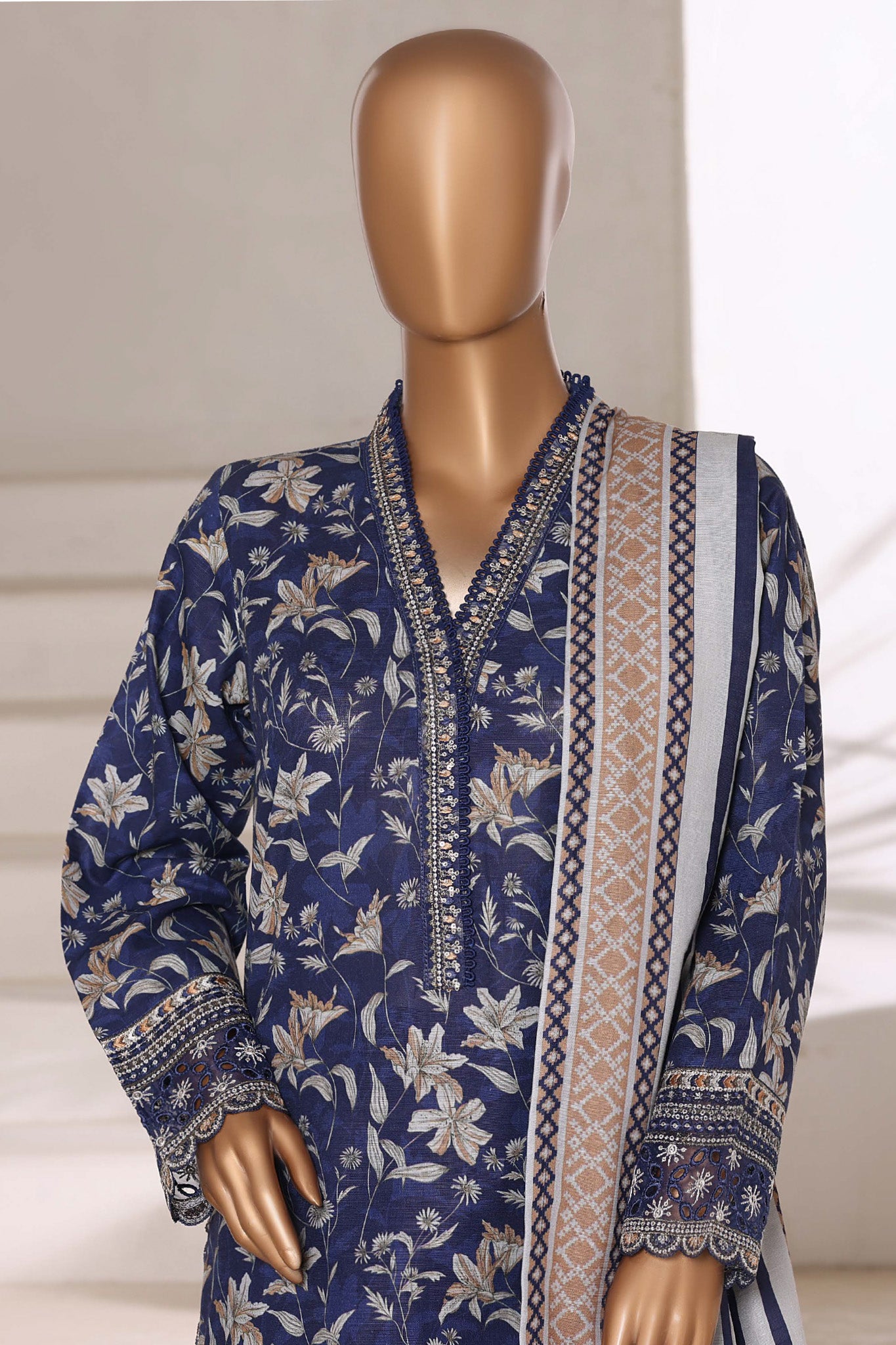 Malika By Sada Bahar Stitched 3 Piece Cutwork Khaddar Vol-01 Collection'2025-5787-Blue