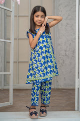 Mahroo 2 Piece Suit Navy Blue Angrakha Frock Cotton Lawn K-DP-011