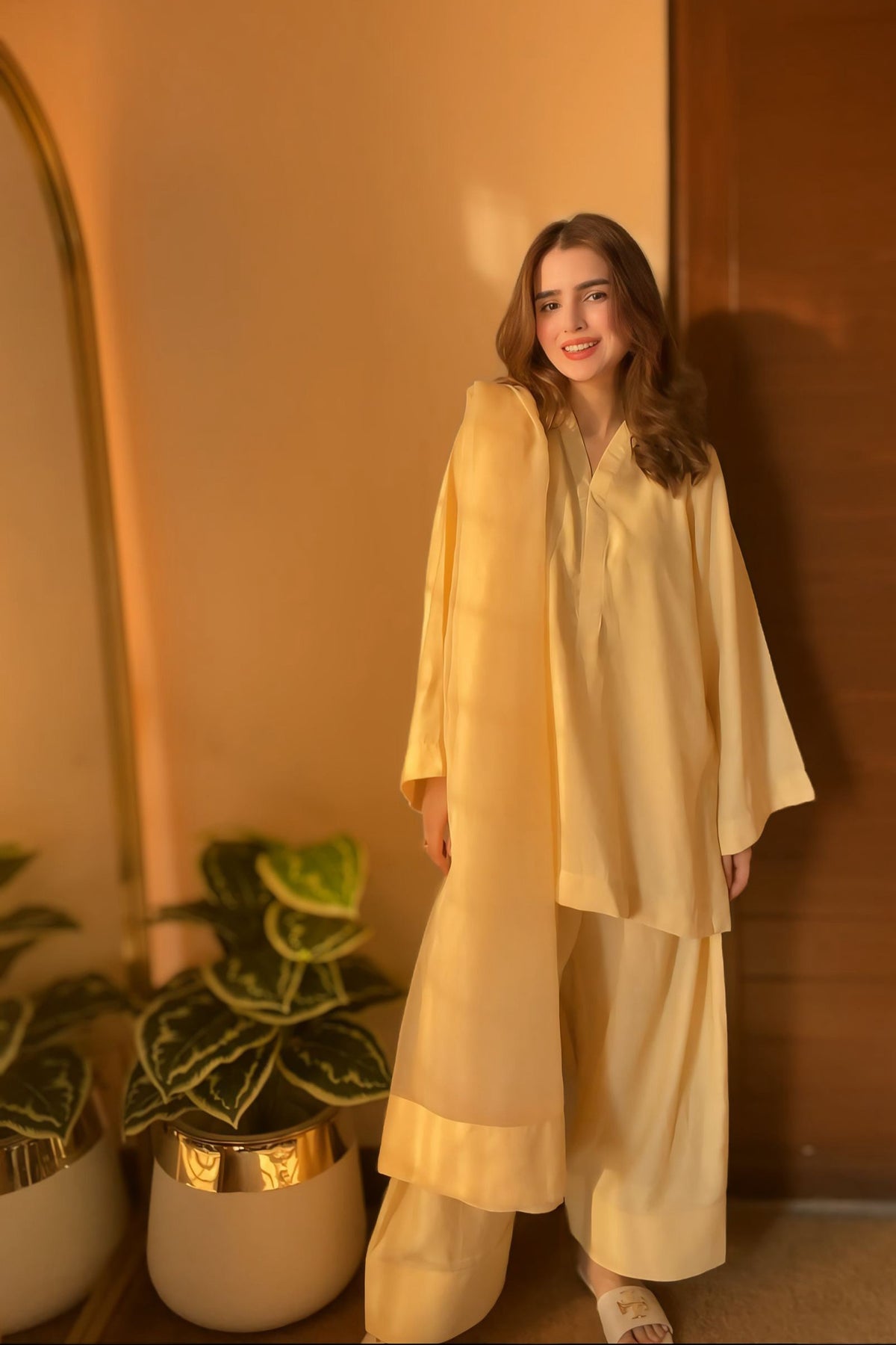 Farshi Set Zaman By MNM Stitched 3 Piece Linen Suit-Buttercup