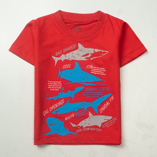 Kjunction Boys Half Sleeves-Printed T-Shirt (Sharks)