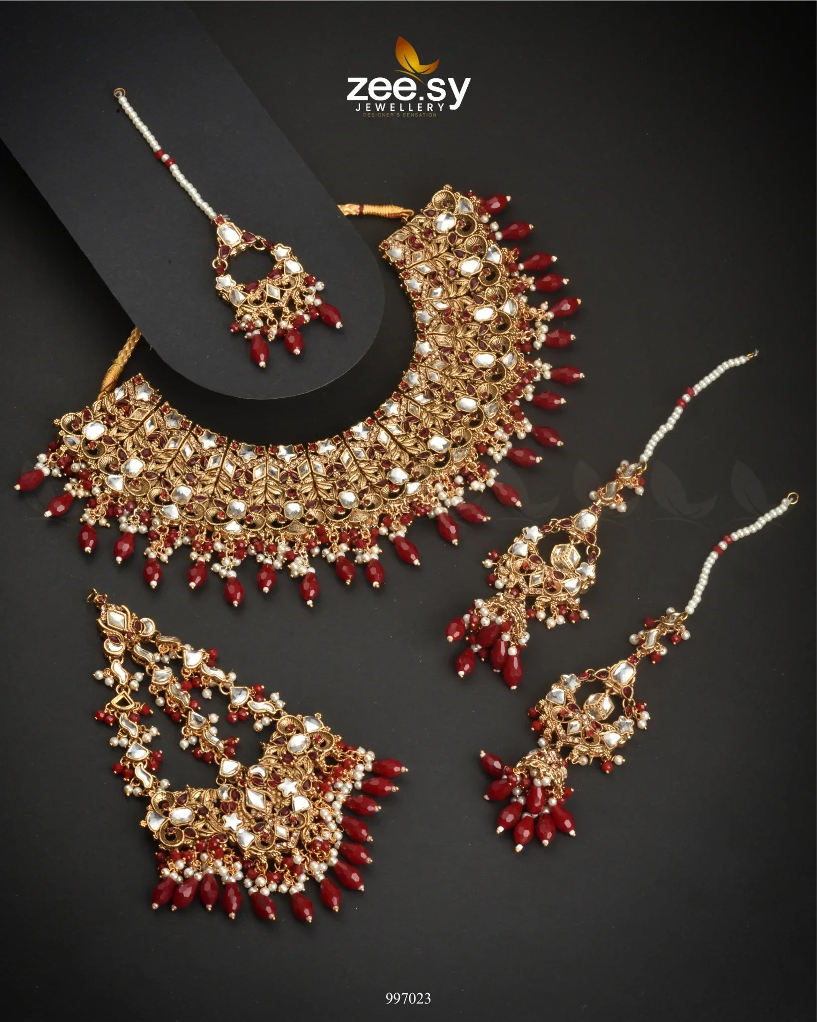 Flourishing Bridal Set Red - Zeesy Jewellery