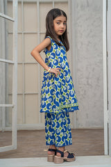 Mahroo 2 Piece Suit Navy Blue Angrakha Frock Cotton Lawn K-DP-011